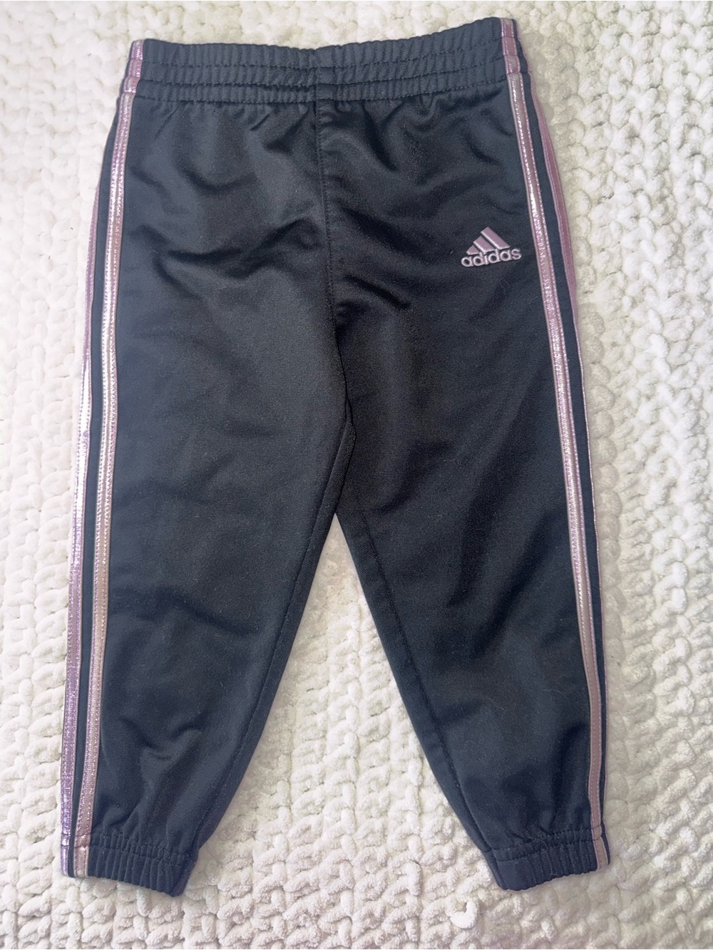 adidas Kids Black Track Pants with Pink Stripe